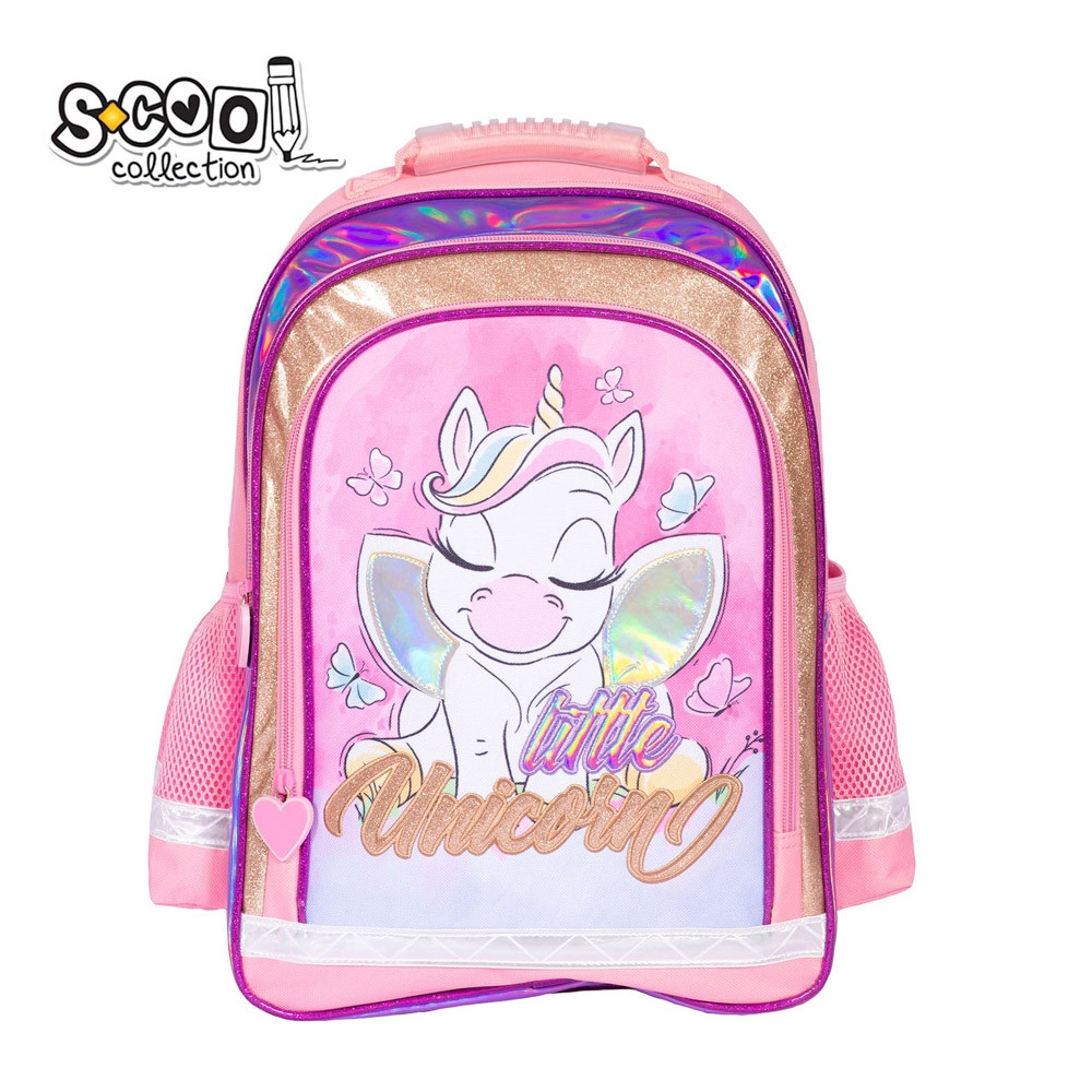 Ghiozdan ergonomic LITTLE UNICORN, bretele buretate, benzi reflectorizante 360 grade, 40.5x29x13.5 cm, PVC cu sclipici - imagine 16